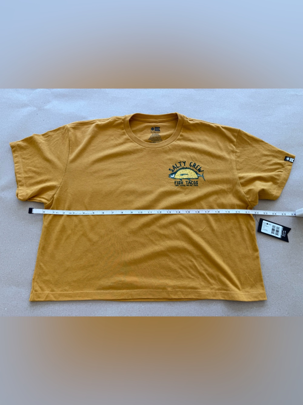 Salty Crew — Mustard Yellow Fish Tacos Cropped Tee — Size XL - Picture 4 of 6